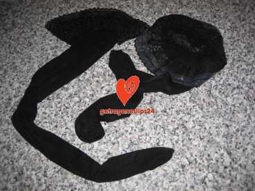 getragene Halterlose Nylon Strümpfe in schwarz mit Fotos und Video